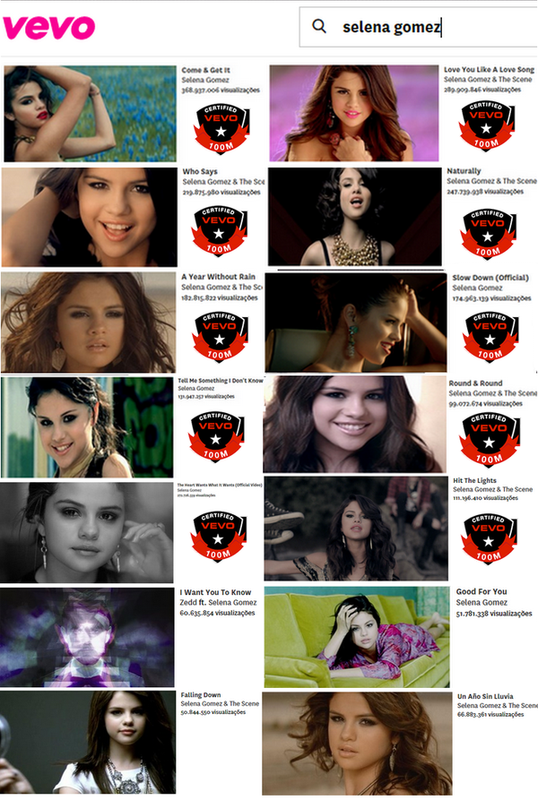 Selena's Vevo certified videos