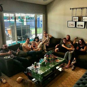 2 February Selena with family watching Super Bowl 2020