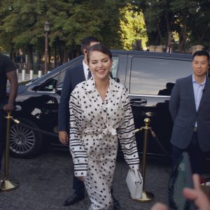 9 July: Selena leaving Crillon hotel in Paris