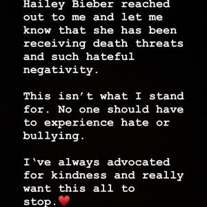 24 March: Selena defends Hailey Bieber in a post shared via Instagram stories