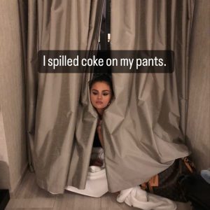 2 October: Selena on IG story: ‘I spilled coke on my pants’