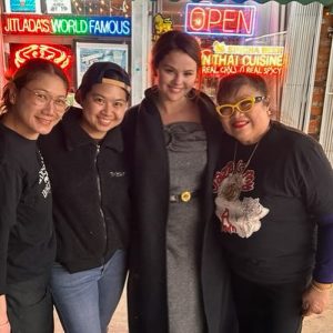 14 January: Selena with fans at the Jitlada Thai Restaurant in Los Angeles