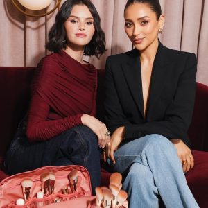 31 October: Selena & Shay Mitchell posing for the Rare Beauty x BÉIS collaboration