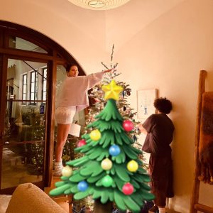 5 December: more pics of Selena decorating her Christmas tree